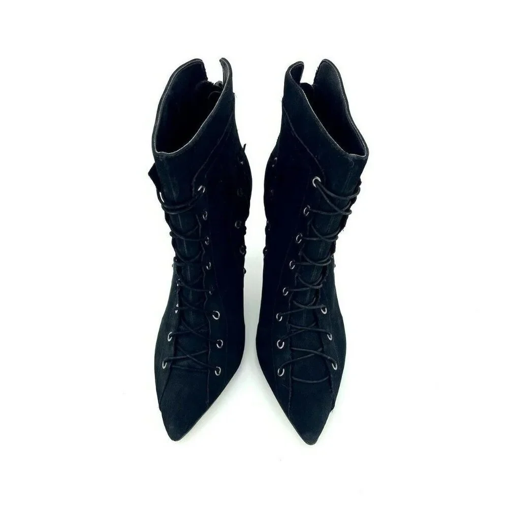 Catherine Malandrino Ankle Booties Black Suede Leather Lace Up SZ 7 New